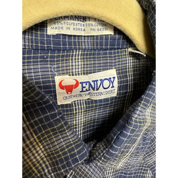 Men’s Vintage Envoy Western Shirt Blue with Gold Stripe Pearl Snap Shirt Size M - Picture 6 of 7